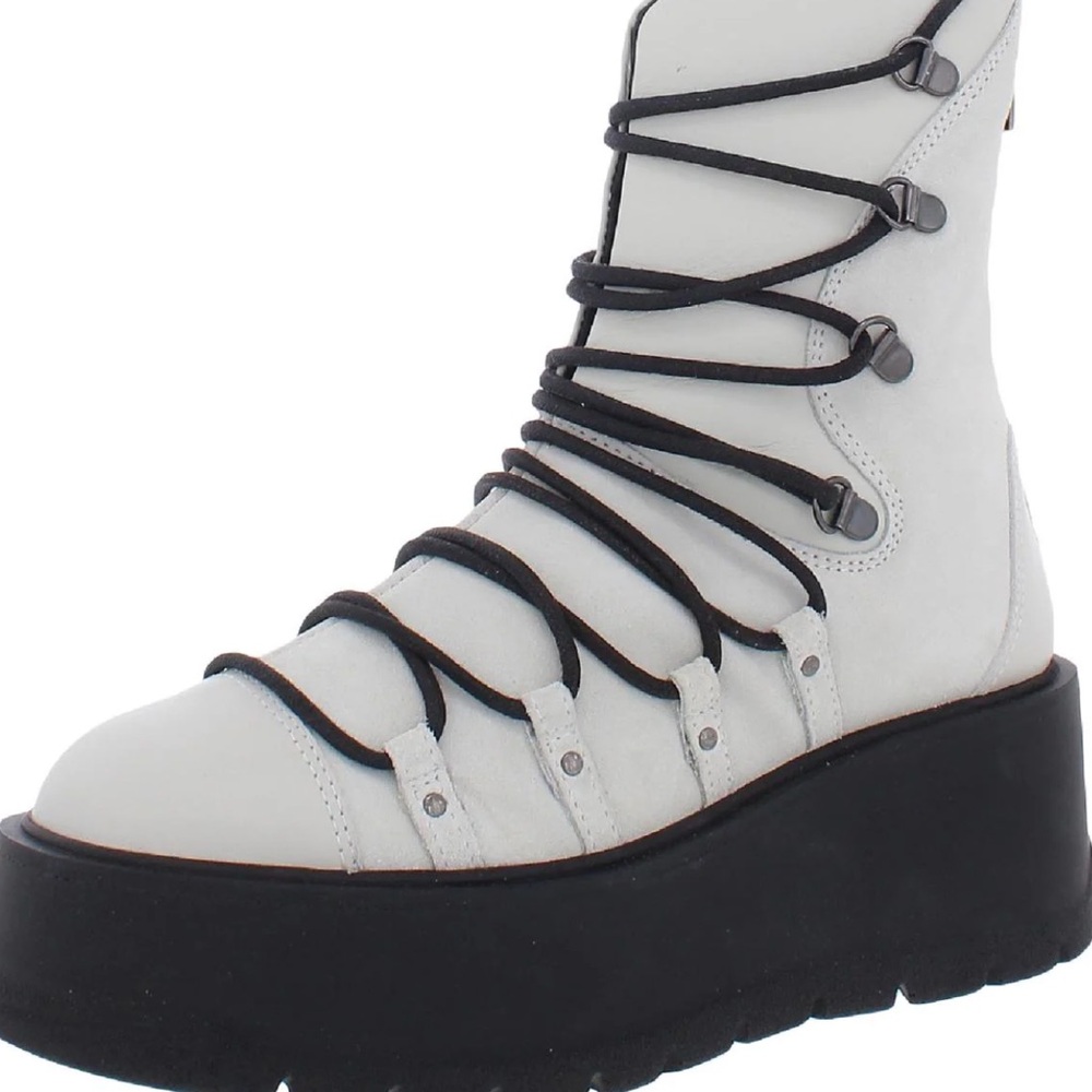NIB Free People Ivory Simone Platform Lace Up Boots w/Zipper, EU 37, US 6-7
